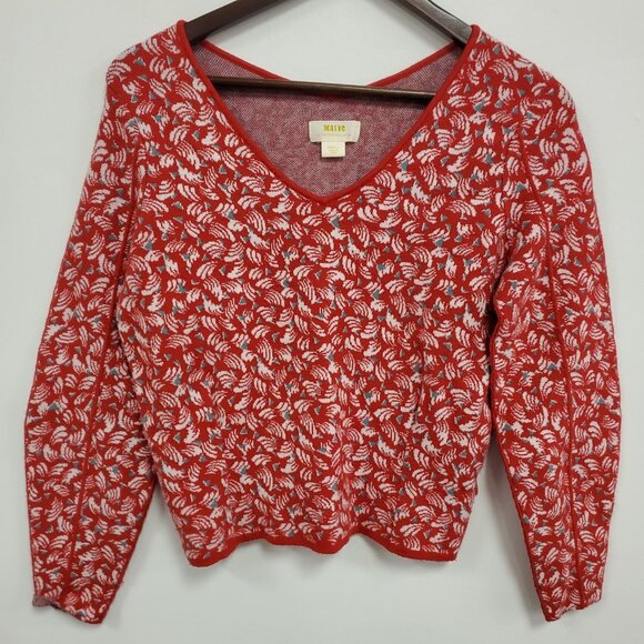 Maeve Anthropologie Womens Oversized Abstract Cropped Sweater Size S Red Boho - Picture 1 of 10